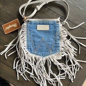 Wrangler Blue and White Fringe Crossbody Bag